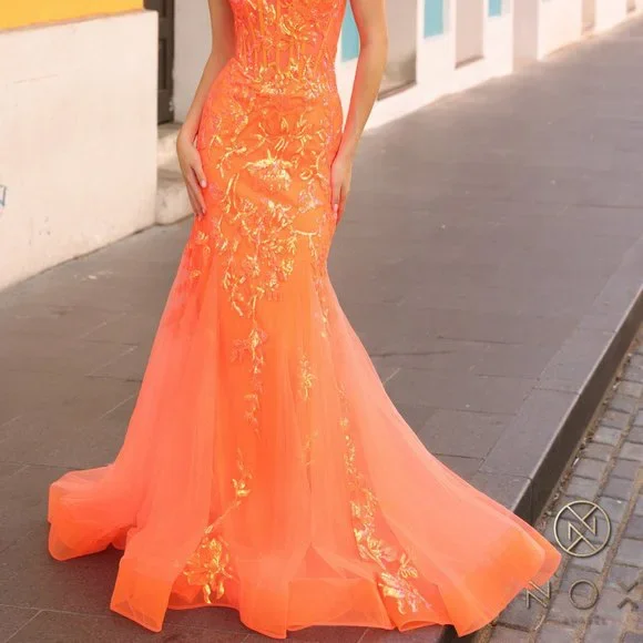 NEW LONG FORMAL SLEEVELESS MERMAID TULLE DRESS EMBROIDERED WITH SEQUINS NX Q1390 Prom
